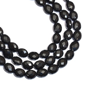 AAA+ Black Onyx Gemstone Oval Briolette Beads | 8x10mm Faceted Oval 6&quot; Strand | Natural Black Onyx Semi Precious Gemstone Beads for Jewelry