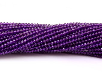 AAA+ Amethyst 4mm Faceted Rondelle Beads | 13inch Strand | Natural Purple Amethyst Semi Precious Gemstone Hand Cut Loose Beads for Jewelry