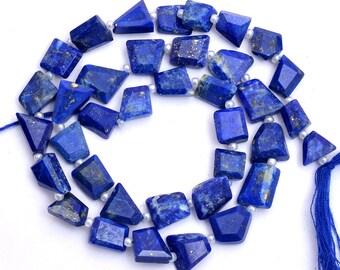 Natural AAA+ Lapis Lazuli 9mm-11mm Faceted Nugget Beads | Blue Lapis Lazuli Tumbled Semi Precious Gemstone Beads for Jewelry | 13" Strand