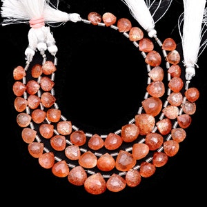 AAA+ Sunstone Heart Briolette 9mm-15mm Faceted Beads | 7inch Strand | Natural Sunstone Semi Precious Gemstone Briolette Beads for Jewelry