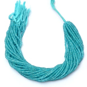 AAA+ Sky Blue Apatite Faceted Gemstone 3mm Rondelle Beads | 13inch Strand | Sea Blue Apatite Semi Precious Gemstone Rondelle Beads