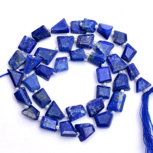 Natural AAA+ Lapis Lazuli 9mm-11mm Faceted Nugget Beads | Blue Lapis Lazuli Tumbled Semi Precious Gemstone Beads for Jewelry | 13&quot; Strand