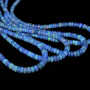 AAA+ Blue Ethiopian Welo Opal Gemstone Faceted 3.5mm-5.5mm Rondelle Beads | Natural Ethiopian Welo Fire Opal Gemstone Rondelle | 16&quot; Strand