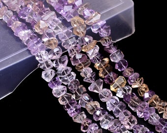 Natural Amethyst / Citrine Gemstone Uncut Chips 6mm-10mm Beads | 9inch Strand | Natural Citrine Semi Precious Gemstone Faceted Nuggets