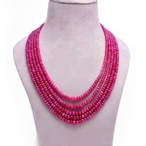 AAA + Johnson Ruby Smooth Beads Collar para ella / Natural Ruby Piedra preciosa preciosa Rondelle hecho a mano / Gemstone Long 5 Lines Layering Necklace