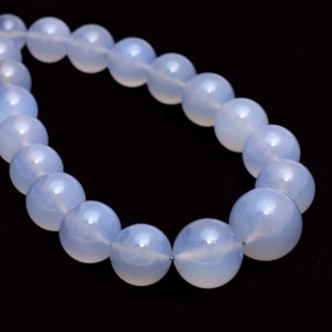 Natural Blue Chalcedony 10mm-15mm Smooth Round Beads | 8inch Strand | AAA+ Chalcedony Semi Precious Gemstone Beads for Jewelry Making