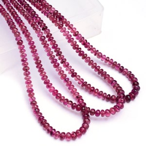 AAA+ Pink Rubellite Tourmaline Smooth Rondelle Beads | 16inch Strand | Natural Pink Tourmaline Precious Gemstone Loose Beads for Jewelry