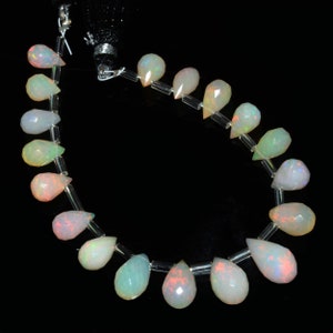 Natural Ethiopian Welo Opal Fire 8mm-12mm Faceted Teardrop Loose Beads | Ethiopian Fire Opal Gemstone Drops for Jewelry | 6inch Strand