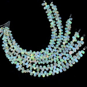 AAA+ Ethiopian Welo Opal Fire 3mm-5mm Smooth Teardrop Briolette Beads | Natural Ethiopian Fire Opal Gemstone Loose Drops for Jewelry