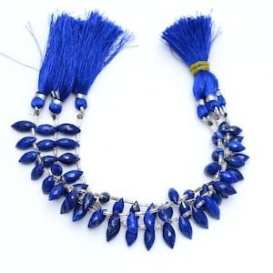 AAA+ Lapis Lazuli 12mm-14mm Marquise Briolette Beads | Gemstone Tube Faceted Beads 6&quot; Strand | Blue Lapis Semi Precious Gemstone Loi Beads