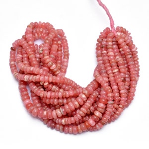 AAA+ Peach Rhodochrosite 7mm-8mm Smooth Rondelle Beads | Natural Rhodochrosite Semi Precious Gemstone Loose Beads for Jewelry | 16&quot; Strand