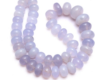 11mm-15mm Natural Blue Chalcedony Smooth Rondelle Beads, 15inch Strand, AAA+ Chalcedony Semi Precious Gemstone Beads for Jewelry Making