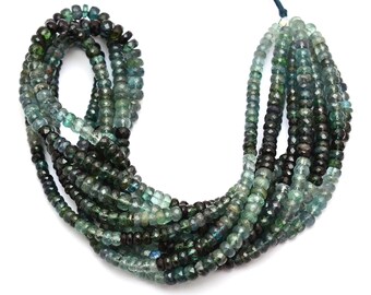 Natural Multi Blue Tourmaline Hand Cut Faceted Rondelle Beads | 16" Strand | AAA+ Blue Tourmaline Precious Gemstone Beads for Jewelry