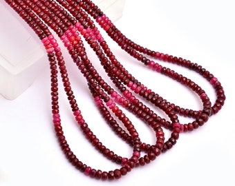 AAA+ Multi Red Longido Ruby 3mm-5.5mm Faceted Rondelle Beads | Ombre Red Ruby Precious Gemstone Cut Beads for Jewelry Making | 16inch Strand