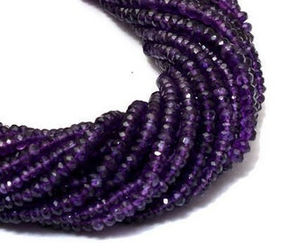 Amethyst Beads, Gemstone 3mm-4mm Faceted Rondelle Beads | 13" Strand | Natural African Amethyst Semi Precious Gemstone Beads - AAA+ Quality