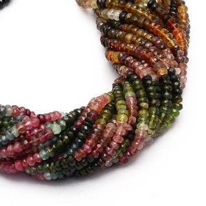 Tourmaline Gemstone 4mm-5mm Rondelle Faceted Beads | 13inch Strand | Natural Watermelon Tourmaline Semi Precious Gemstone Beads for Jewelry