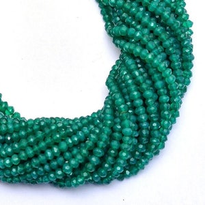 Green Onyx 4mm-5mm Faceted Rondelle Beads | 13inch Strand | Natural Green Onyx Semi Precious Gemstone Beads for Jewelry Making - AAA Quality