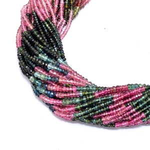 AAA+ Tourmaline Gemstone Rondelle Faceted Beads | 2mm-3mm Beads 13inch Strand | Natural Multi Tourmaline Semi Precious Gemstone Loose Beads