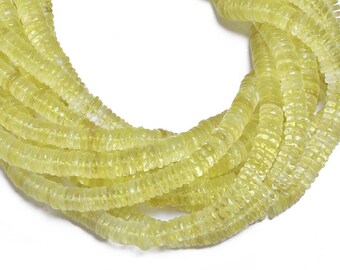 Lemon Quartz Gemstone Faceted Heishi Beads | 6mm-8mm Tyre Rondelle 13inch Strand | Natural Yellow Lemon Semi Precious Gemstone Disc / Coin