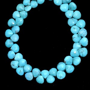 Natural Rare Turquoise Heart Beads, Gemstone 6mm-8mm Briolettes | AAA+ Arizona Turquoise Faceted Semi Precious Gemstone Beads | 8inch Strand