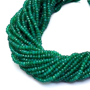 AAA Green Onyx 3mm Beads | 13inch Strand | Natural Green Onyx Semi Precious Faceted Rondelle Gemstone Handcut Beads for Jewelry Making |