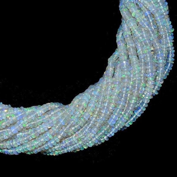AAA+ Ethiopian Welo Opal Fire Gemstone 3mm-4mm Smooth Rondelle Beads | Natural Ethiopian Opal Gemstone Smooth Rondelle Beads | 16inch Strand