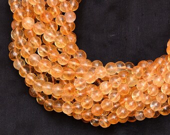 Citrine Gemstone 6mm-7mm Smooth Round Beads | 13inch Strand | Natural Yellow Citrine Semi Precious Gemstone Beads for Jewelry - AAA Quality