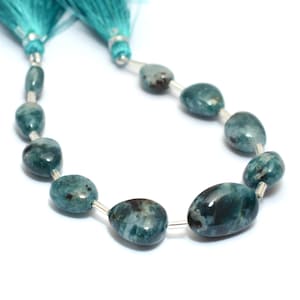 Natural Grandidierite 8x10mm-12x18mm Smooth Nuggets | 6&quot; Strand | Rare Grandidierite in Quartz Semi Precious Gemstone Fancy Tumbled Beads
