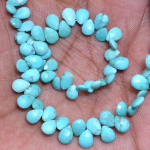 Rare Turquoise Gemstone Beads, Natural Turquoise 7x5mm Pear Faceted Briolette | 8inch Strand | Arizona Turquoise Semiprecious Gemstone Beads