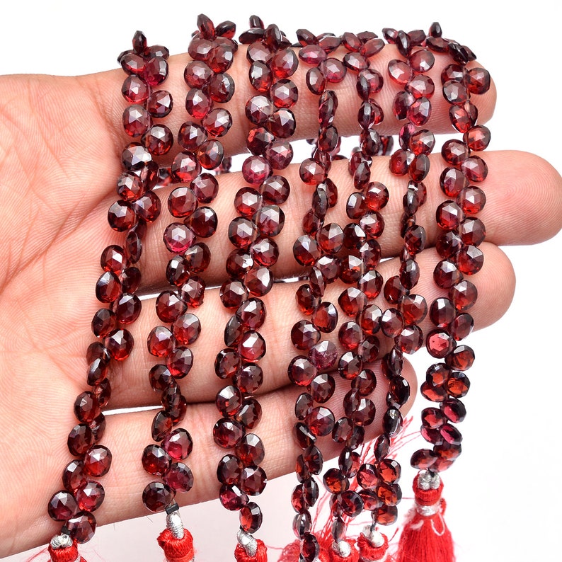 8inch Strand Mozambique Red Garnet 5mm Heart Gemstone Briolette Beads Natural AAA Garnet Semi Precious Gemstone Faceted Briolettes Beads