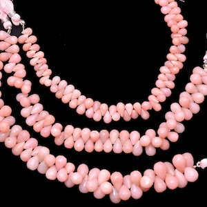 AAA+ Pink Opal Gemstone 6x8mm Faceted Teardrop Briolette Beads | 8inch Strand | Peruvian Pink Opal Natural Semi Precious Gemstone Drop Beads