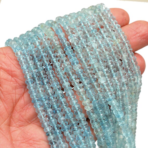 1 Strand Natural Faceted 2mm Aquamarine Gemstone Jewelry Making Rondelles Bead