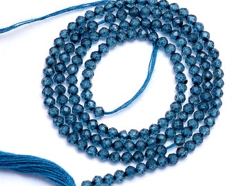 AAA+ London Blue Topaz Coated 2mm-3mm Micro Faceted Rondelle Beads | Blue Topaz Crystal Semi Precious Gemstone Loose Beads | 13inch Strand