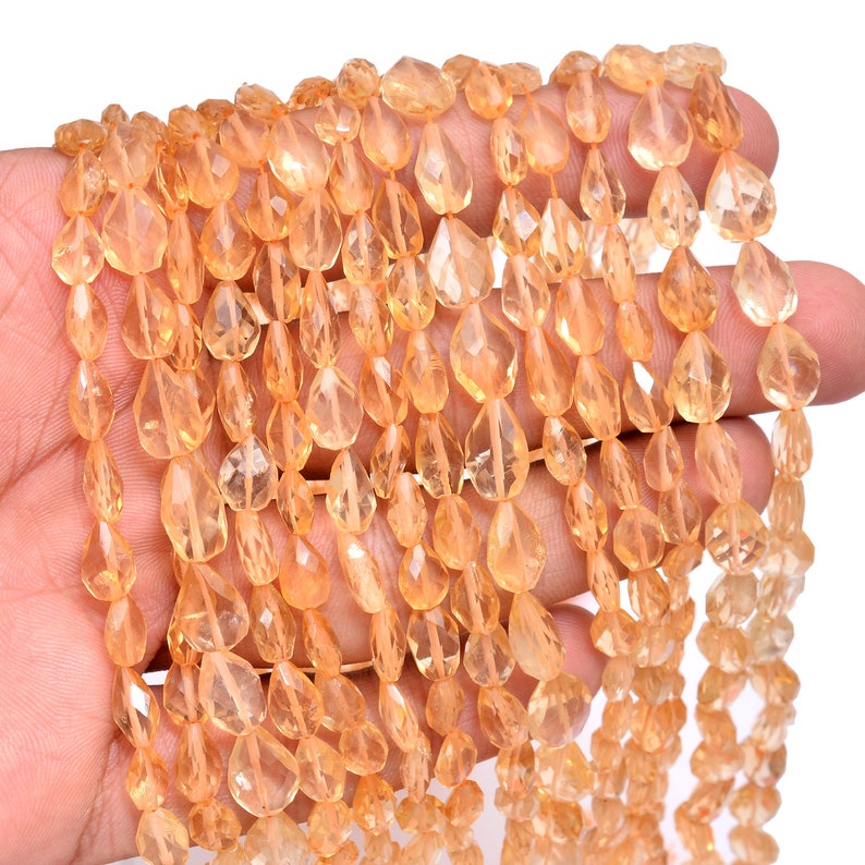 Natural Honey Citrine Semi Precious Gemstone Briolette Beads for Jewelry Making AA Citrine Faceted Pear Briolette Beads 14inch Strand