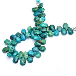Chrysocolla Gemstone 7x10mm Pear Briolette Faceted Loose Beads | Natural Chrysocolla Semi Precious Gemstone Briolette for Jewelry | 8&quot;Strand