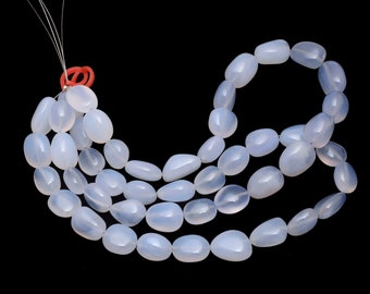 AAA+ Blue Chalcedony Gemstone Smooth Nuggets Beads | 12inch Strand | Natural Chalcedony Semi Precious Gemstone Tumbled Beads