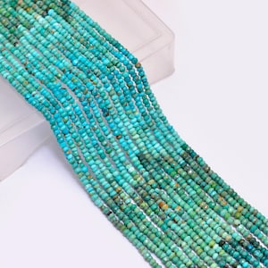 Natürliche Multi Türkis 3 mm Handschliff facettierte Perlen | 13 Zoll Strang | AAA + Arizona Türkis Halbedelstein Rondelle Perlen
