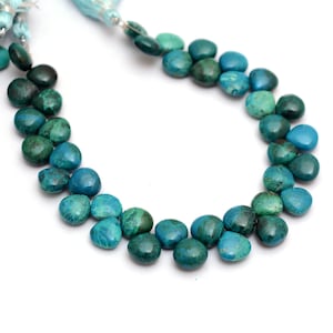 AAA+ クリソコラ ジェムストーン 10 mm スムース ハート ブリオレット ビーズ | クリソコラ 半貴石 ジェムストーン ルース ブリオレット ジュエリー用 | 8 インチ ストランド