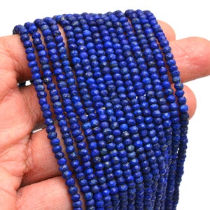 Natural Lapis Lazuli Rondelle Beads | Gemstone 3mm-4mm  Faceted Beads 13" Strand | Deep Blue AAA+ Lapis Lazuli Semi Precious Gemstone Beads