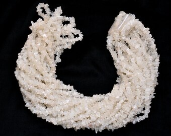 White Moonstone Gemstone Uncut Chips 6mm Beads Necklace | 34inch Strand | Natural Semi Precious Gemstone Chips for Jewelry Making Supplies