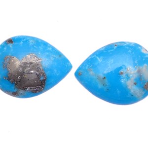 Turquoise Pear Cabochon Pair | Natural Turquoise 11x14mm Cabs | Blue Turquoise Semi Precious Loose Gemstone Flat Back - 6.85 Carats Pair