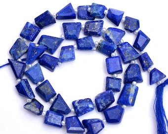 Natural AAA+ Lapis Lazuli Gemstone Faceted Nugget Beads | Lapis Lazuli Tumbled Semiprecious Gemstone 8mm-10mm Beads for Jewelry | 14" Strand