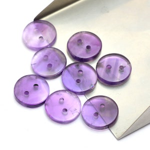 Natural Amethyst 14x3mm Round Gemstone Buttons | Amethyst Loose Gemstone Buttons | 1.5mm Double Hole Semi Precious Smooth Buttons