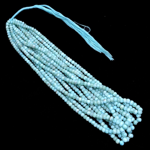 AAA+ Larimar 4mm-6mm Smooth Rondelle Beads | 8inch Strand | Natural Larimar Semi Precious Gemstone Beads | Blue Larimar Beads for Jewelry