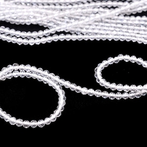 Crystal Quartz Edelstein Facettierte Perlen | 13cm Strang | Natürliche Quarz Halbedelstein 2mm Lose Perlen für die Schmuckherstellung