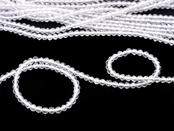 Natural Rock Crystal Gemstone Faceted Beads, 13inch Strand, Crystal Quartz Semi Precious Gemstone 2mm Loose Beads for Jewelry Making