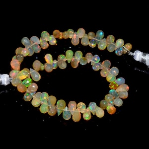 AAA+ Honey Ethiopian Welo Opal 6x4mm Fire Faceted Teardrop Loose Beads | Natural Fire Opal Gemstone Drops Briolette for Jewelry | 8" Strand
