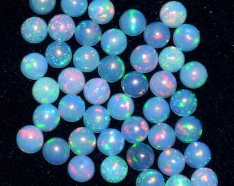 AAA+ Ethiopian Welo Opal 4mm Multi Fire Round Cabochon | Natural Ethiopian Opal Loose Gemstone Flat Back Cabochon | Welo Opal Gemstone Lot