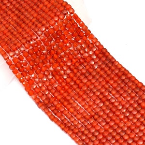 Natural Carnelian Gemstone 4mm Faceted Cube Beads | 13inch Strand | AAA+ Orange Carnelian Semi Precious Gemstone 3D Box Beads for Jewelry
