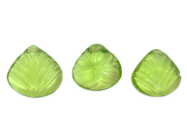 Peridot Quartz Carving Beads Set 3 Beads Lot Peridot Carving Beads AA Gemstone Hydro Quartz Carved Pendant 13mm-14mm Heart Briolette